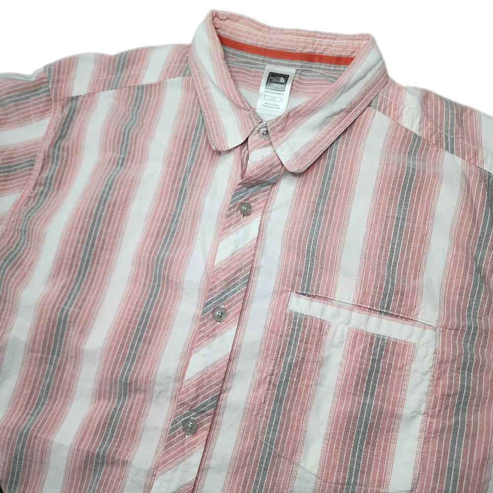 The North Face‎ Mens Large Red & White Striped Button Up Shirt